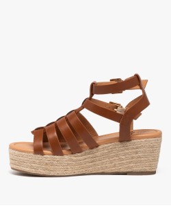 Sandales femme à talon compensé en corde avec multi-brides montantes